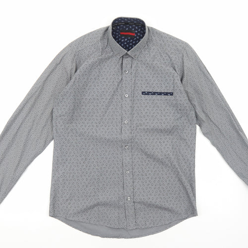 Harper & Leyland Mens Grey Paisley Cotton Dress Shirt Size M Collared Button