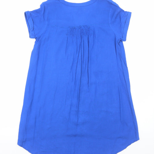 BASSINI Womens Blue Viscose T-Shirt Dress Size S V-Neck Button