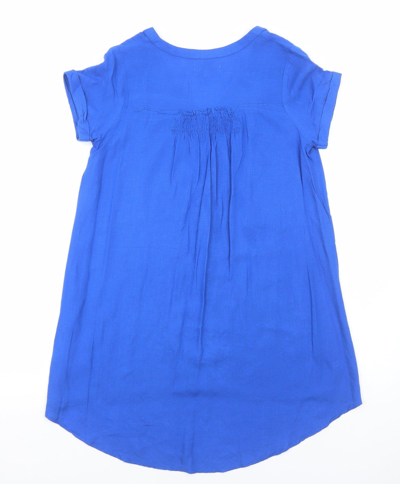 BASSINI Womens Blue Viscose T-Shirt Dress Size S V-Neck Button