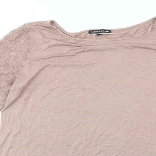Cable & Gauge Womens Pink Viscose Basic T-Shirt Size L Round Neck