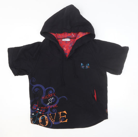 Disney Parks Authentic Boys Black 100% Cotton Pullover Hoodie Size L Pullover - Minnie & Mickey Mouse