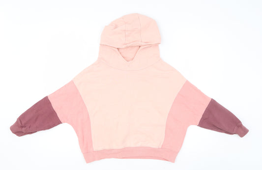 NEXT Girls Pink Colourblock Cotton Pullover Hoodie Size 10 Years Pullover