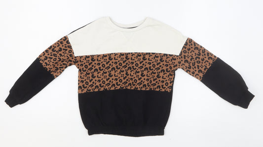 TU Girls Black Colourblock Cotton Pullover Sweatshirt Size 8 Years Pullover - Leopard print