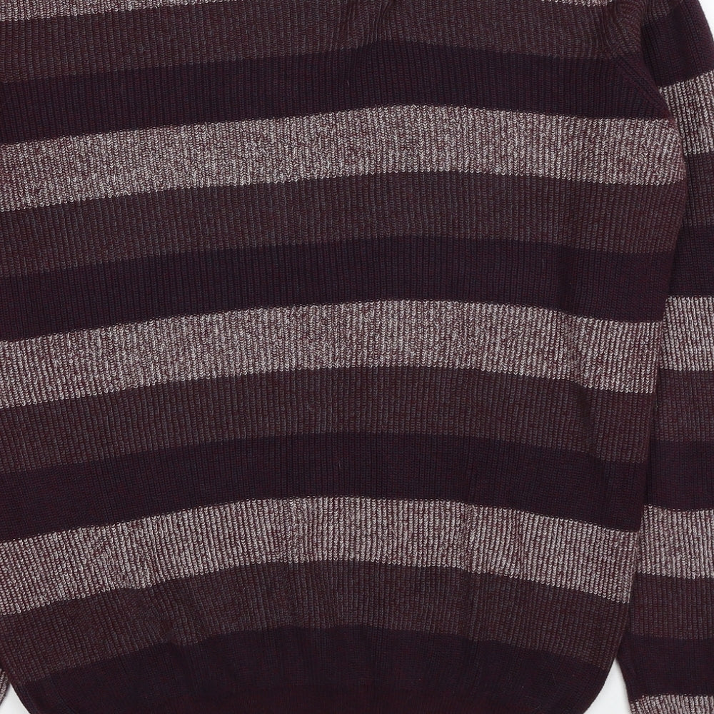 Debenhams Mens Red Round Neck Striped Cotton Pullover Jumper Size S Long Sleeve