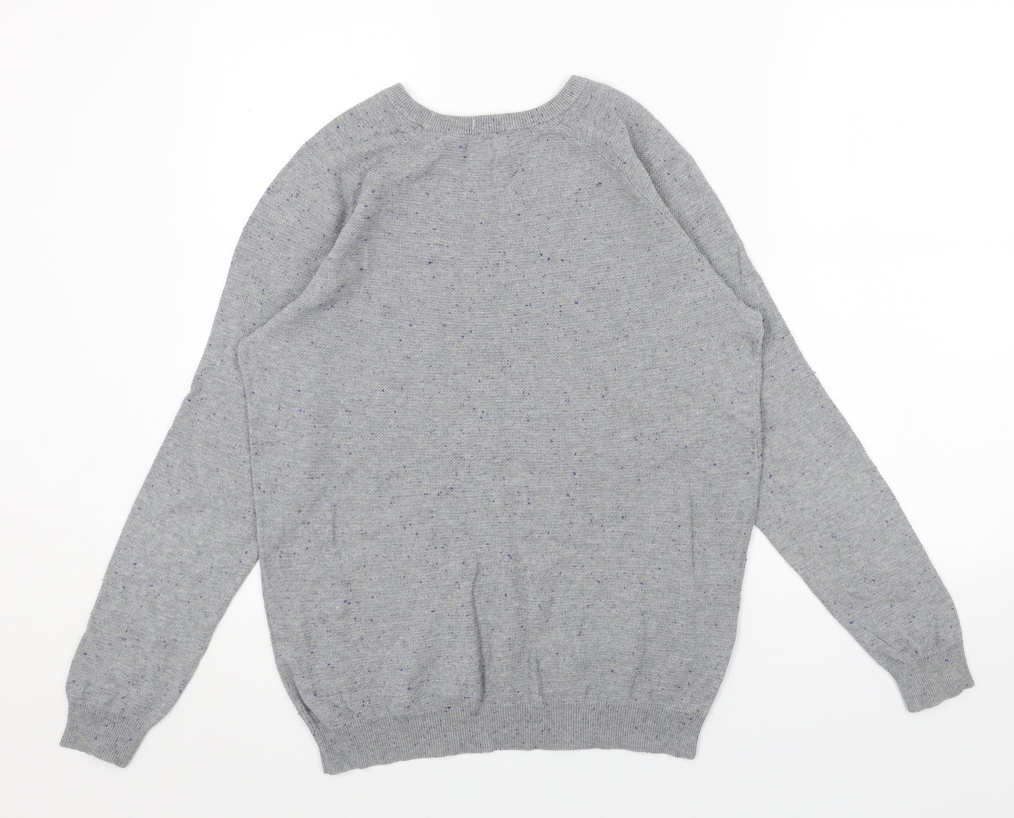 Zara Mens Grey Round Neck Cotton Pullover Jumper Size M Long Sleeve