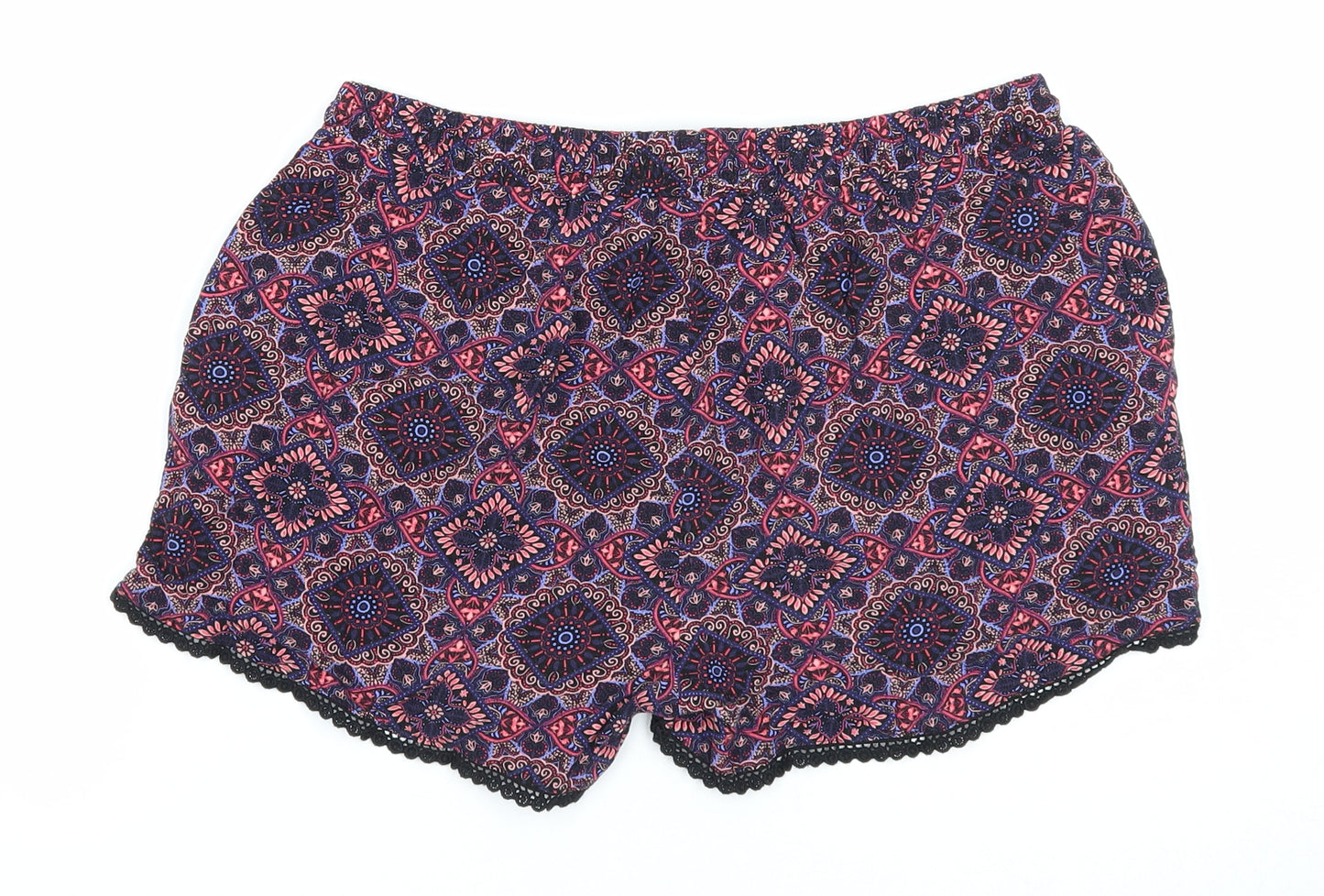 Primark Womens Multicoloured Geometric Viscose Basic Shorts Size 12 Regular Drawstring