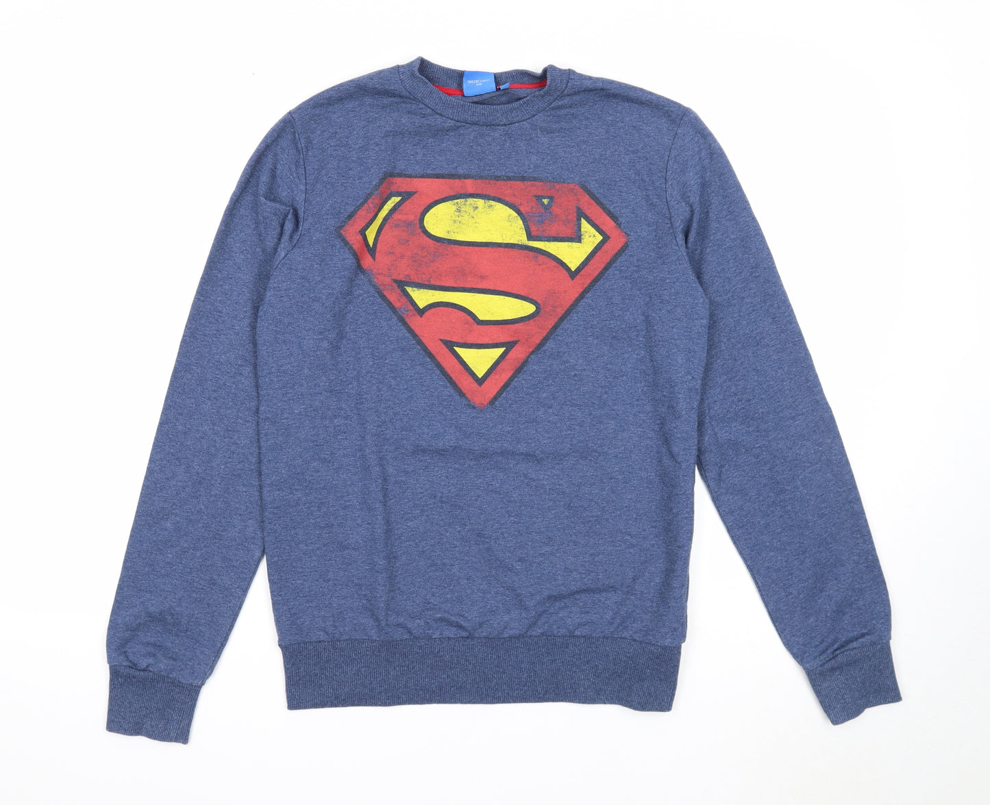 Superman Mens Blue Cotton Pullover Sweatshirt Size S