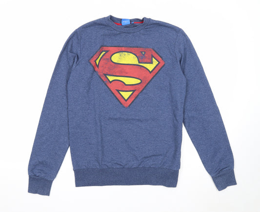 Superman Mens Blue Cotton Pullover Sweatshirt Size S