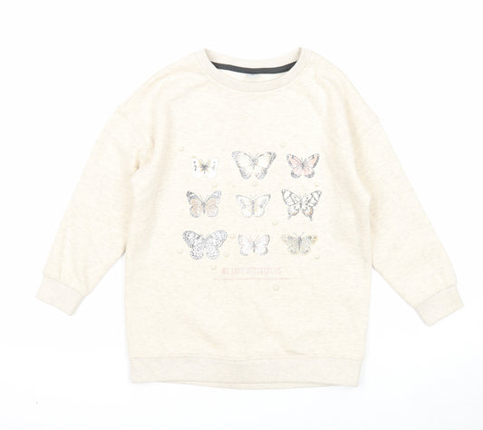 TU Girls Beige Cotton Pullover Sweatshirt Size 6 Years Pullover - Butterfly
