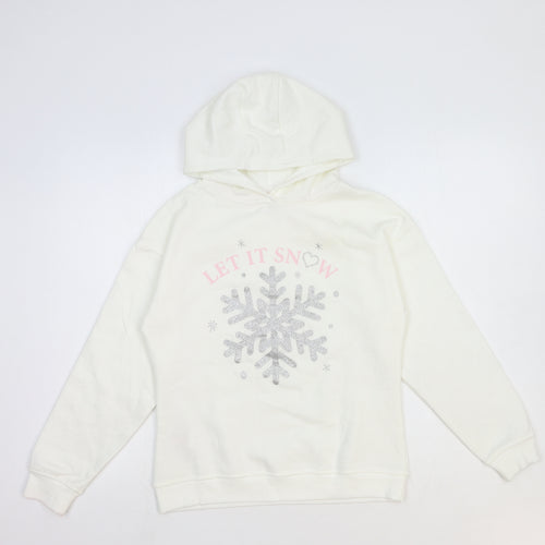 Primark Girls White Cotton Pullover Hoodie Size 10-11 Years Pullover - Let it Snow