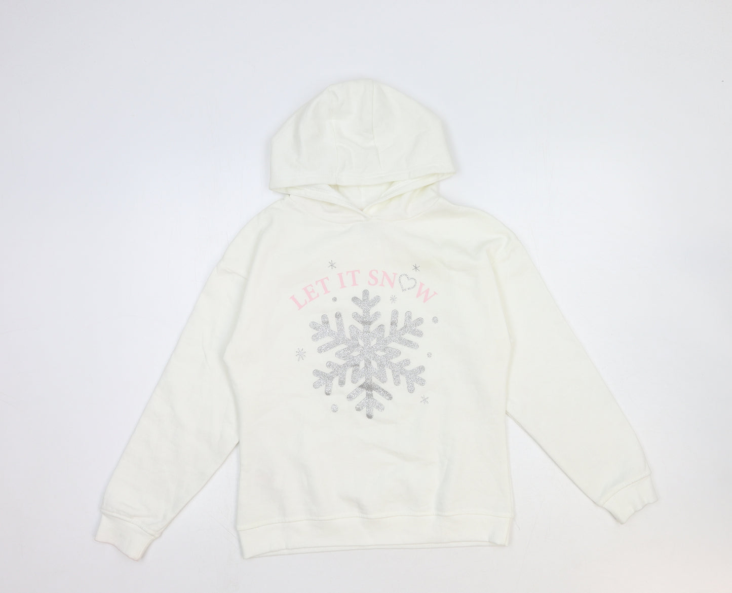 Primark Girls White Cotton Pullover Hoodie Size 10-11 Years Pullover - Let it Snow