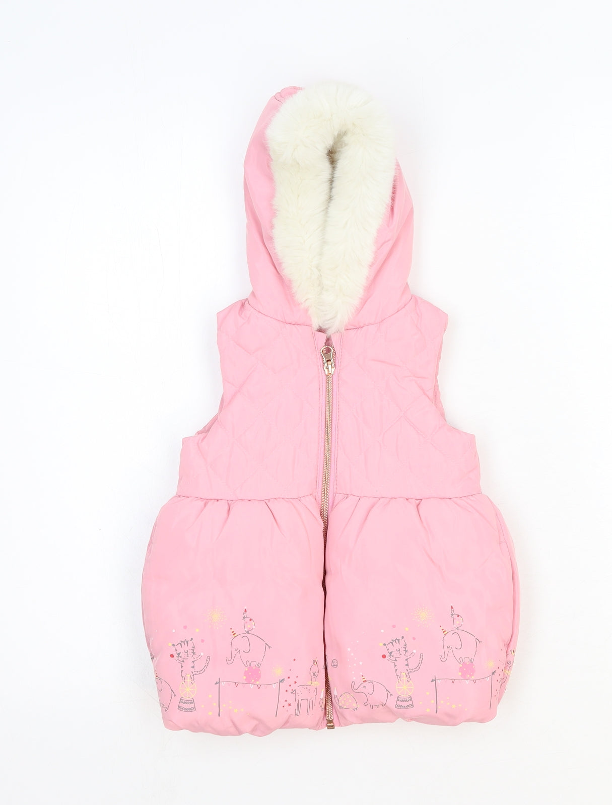 Authentic Girls Pink Puffer Jacket Jacket Size 9-12 Months Zip - Cute Animals Print