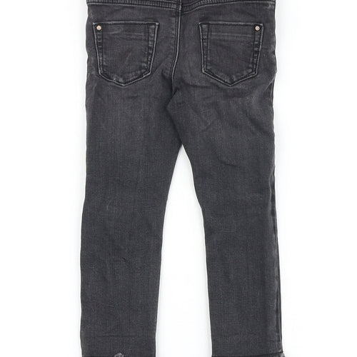 River Island Girls Black 100% Cotton Straight Jeans Size 2-3 Years Regular Zip