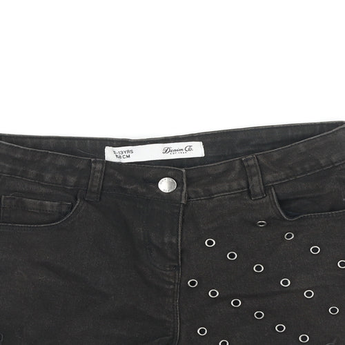 Denim & Co. Girls Black 100% Cotton Hot Pants Shorts Size 12-13 Years Regular Zip