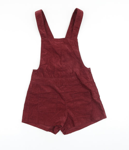 H&M Womens Red 100% Cotton Dungaree One-Piece Size 4 Button