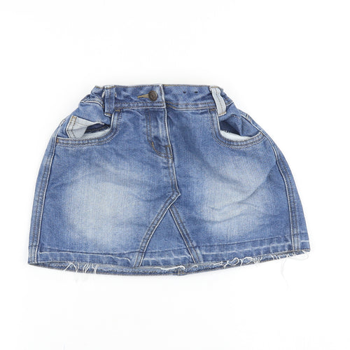 George Girls Blue 100% Cotton Mini Skirt Size 11-12 Years Regular Zip