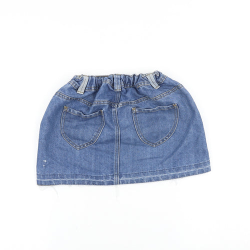 George Girls Blue 100% Cotton Mini Skirt Size 11-12 Years Regular Zip