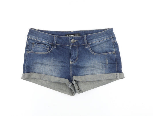 Clockhouse Womens Blue 100% Cotton Hot Pants Shorts Size L Regular Button
