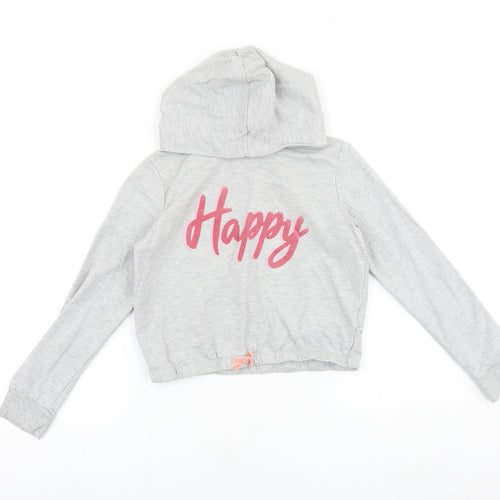 Lily & Dan Girls Grey 100% Cotton Pullover Hoodie Size 10-11 Years Pullover - Happy, Cropped
