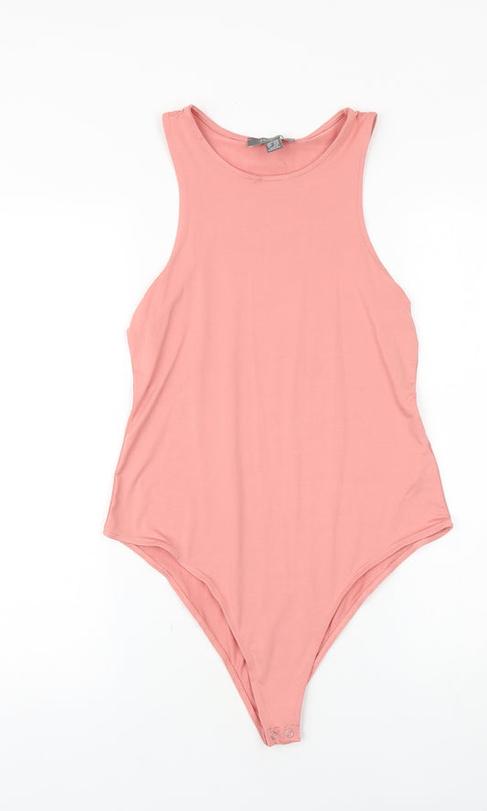 Primark Womens Pink Polyester Bodysuit One-Piece Size L Snap