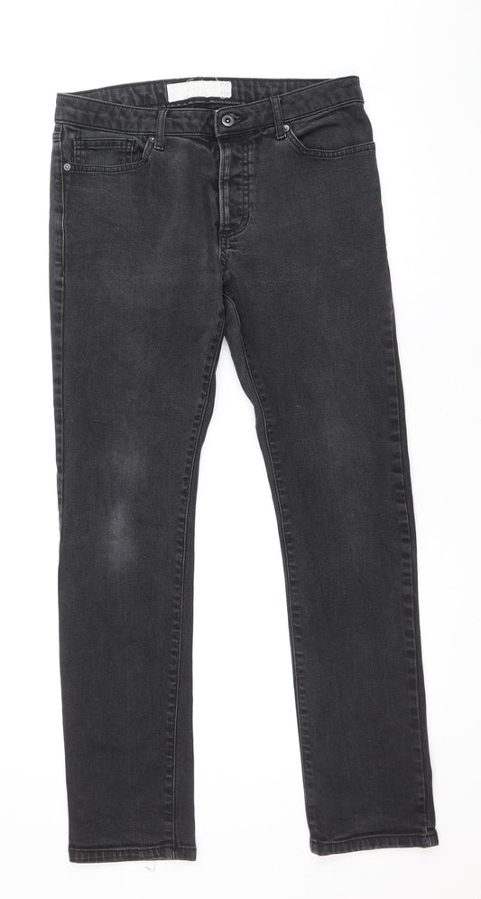 Topman Mens Black Cotton Straight Jeans Size 32 in Regular Zip