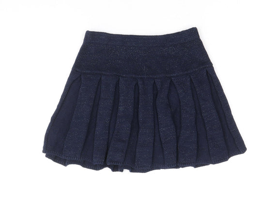 Preworn Girls Blue Cotton Pleated Skirt Size 5-6 Years Regular Pull On