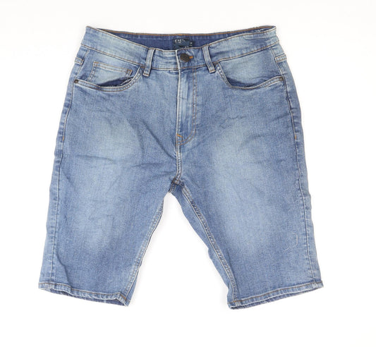 Easy Mens Blue Cotton Biker Shorts Size 32 in Regular Zip