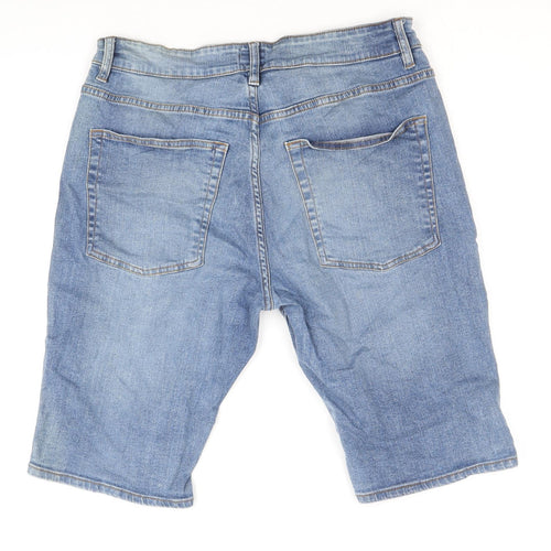 Easy Mens Blue Cotton Biker Shorts Size 32 in Regular Zip