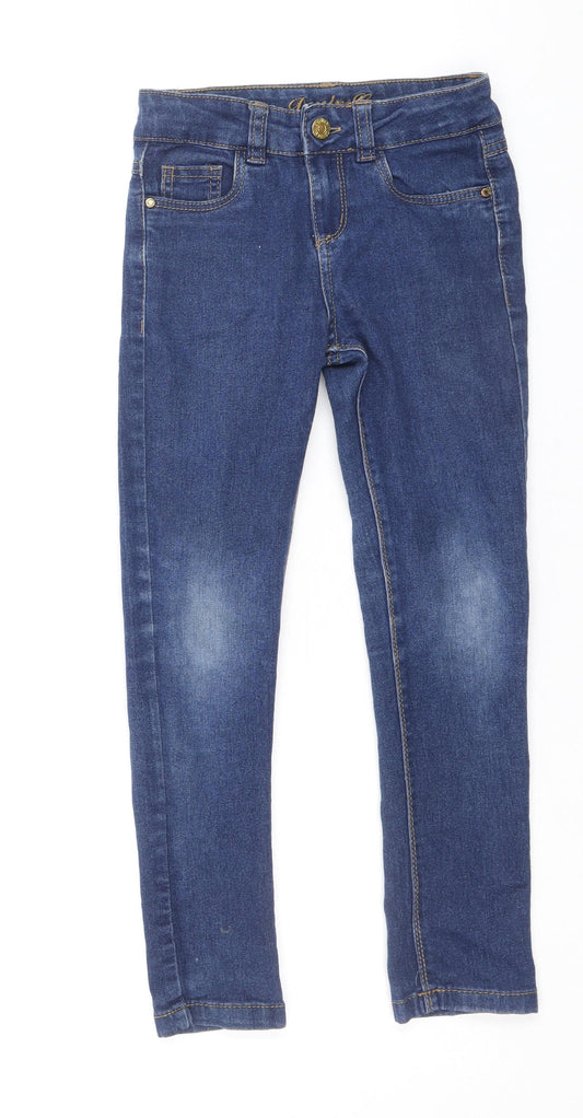 Denim & Co. Girls Blue Cotton Skinny Jeans Size 7-8 Years Regular Zip