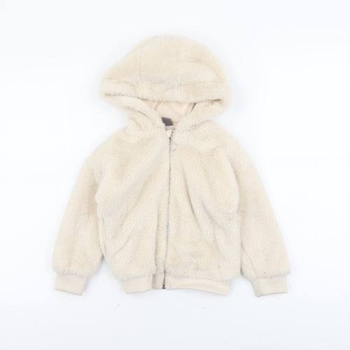 Little Kids Girls Beige Jacket Size 3-4 Years Zip - Faux Fur