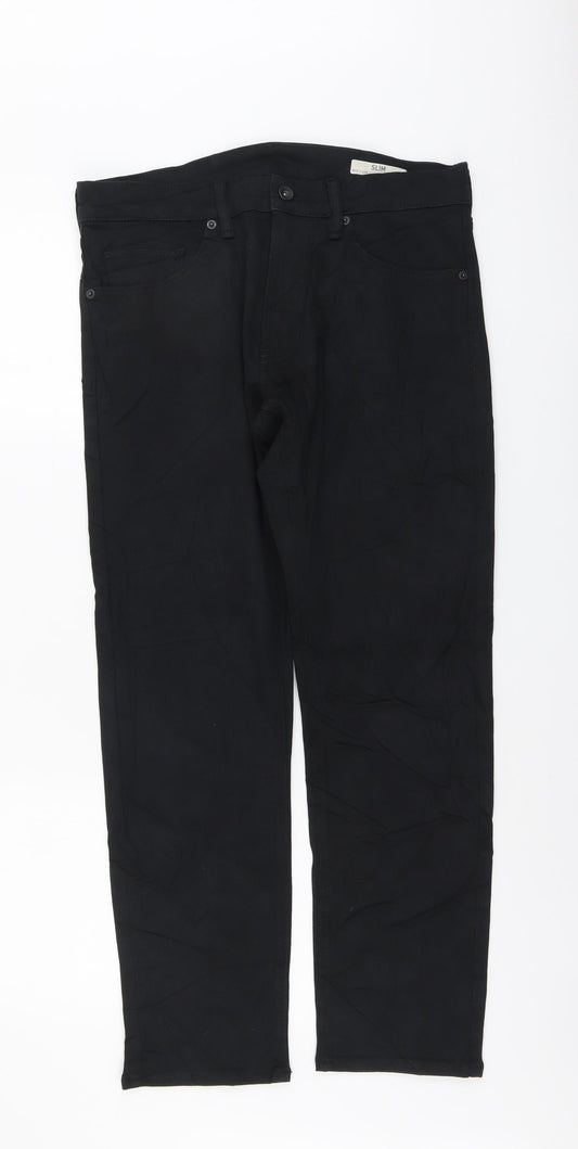 Marks and Spencer Mens Black Cotton Straight Jeans Size 32 in L29 in Slim Button