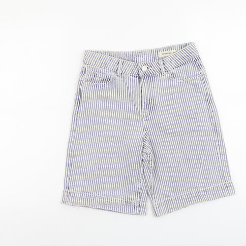 Marks and Spencer Womens Blue Striped Cotton Boyfriend Shorts Size 6 L9 in Regular Button