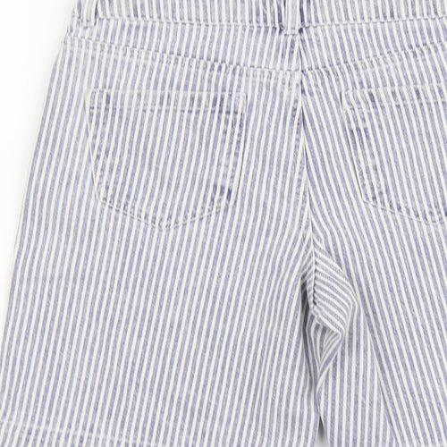 Marks and Spencer Womens Blue Striped Cotton Boyfriend Shorts Size 6 L9 in Regular Button