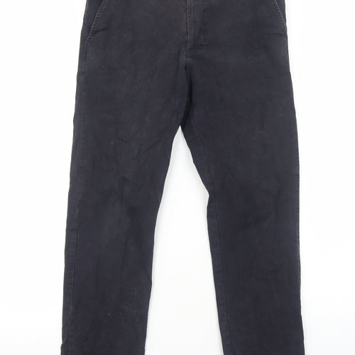 Marks and Spencer Mens Black Cotton Chino Trousers Size L L31 in Regular Zip