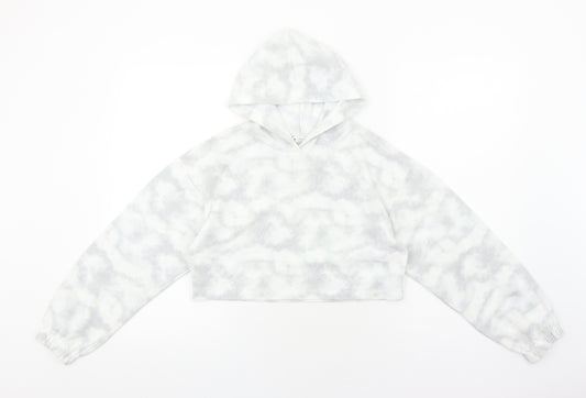 Candy Couture Girls White Geometric Polyester Pullover Hoodie Size 13 Years Pullover - Cropped