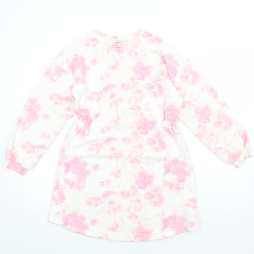 Primark Girls Pink Geometric Cotton Jumper Dress Size 11-12 Years Round Neck Pullover