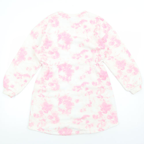 Primark Girls Pink Geometric Cotton Jumper Dress Size 11-12 Years Round Neck Pullover