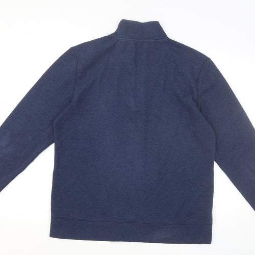 Easy Mens Blue High Neck Cotton Pullover Jumper Size M Long Sleeve