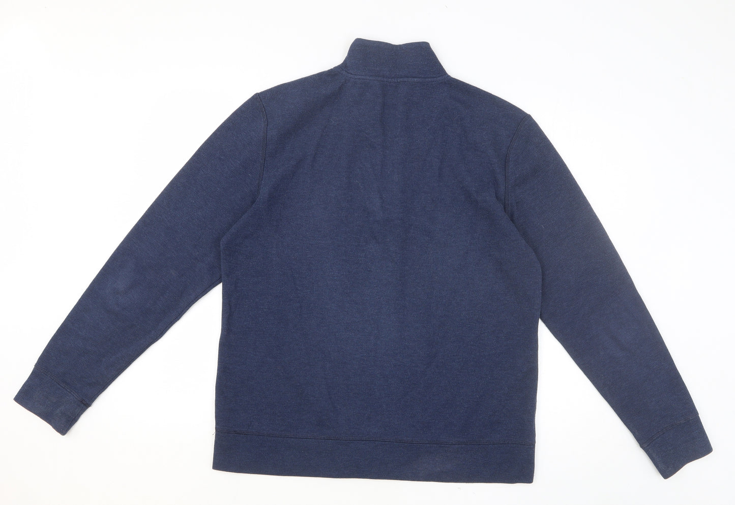 Easy Mens Blue High Neck Cotton Pullover Jumper Size M Long Sleeve