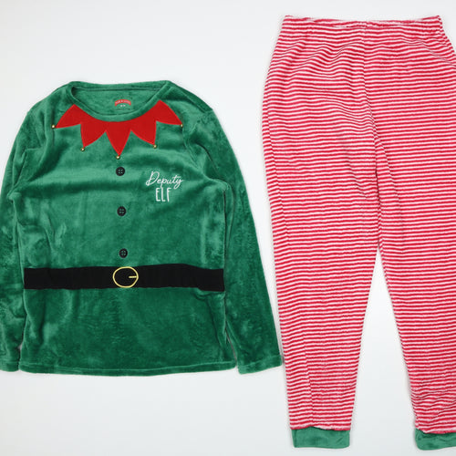 Made By Elves Womens Multicoloured Striped Polyester Top Pyjama Set Size 12 - Deputy Elf Christmas Size 12-14
