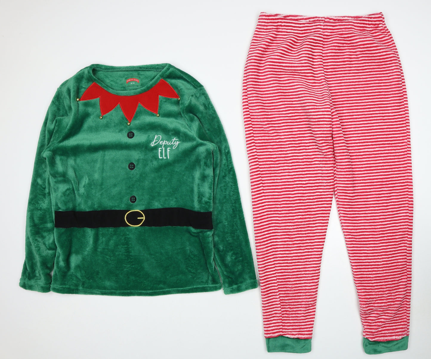 Made By Elves Womens Multicoloured Striped Polyester Top Pyjama Set Size 12 - Deputy Elf Christmas Size 12-14