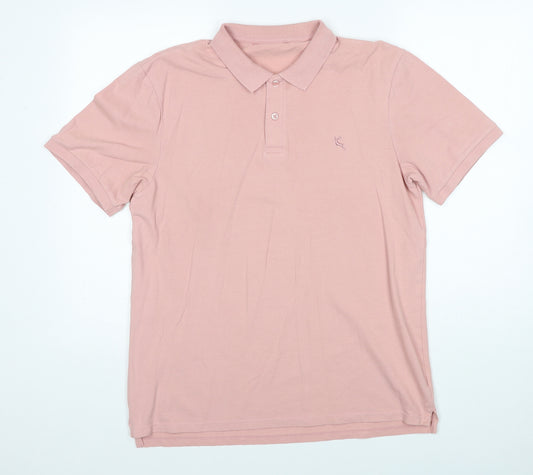 F&F Mens Pink Cotton Polo Size M Collared Button