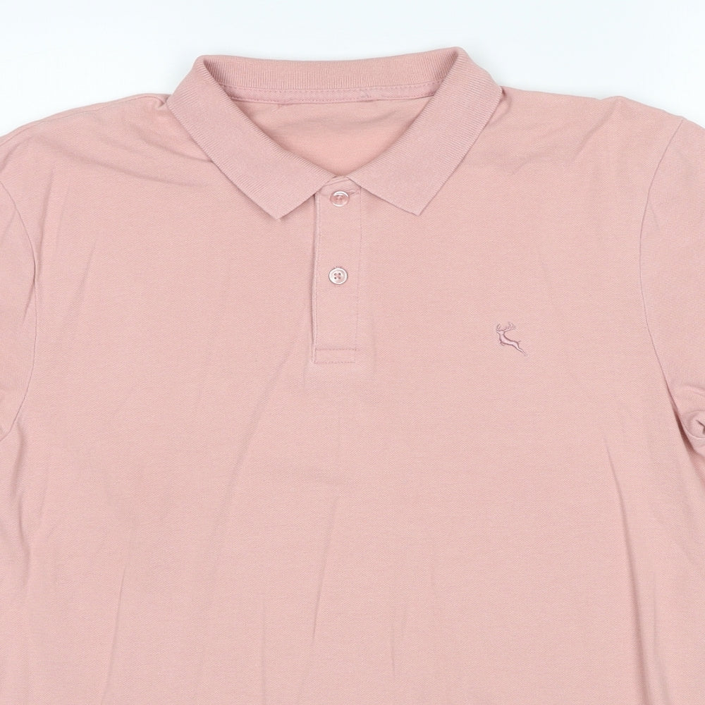F&F Mens Pink Cotton Polo Size M Collared Button