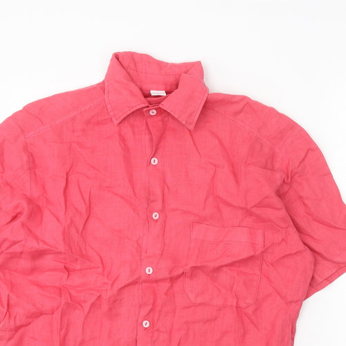 Beslika Mens Pink Linen Button-Up Size M Collared Button