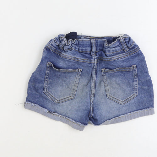 Denim & Co. Girls Blue 100% Cotton Boyfriend Shorts Size 8-9 Years Regular Zip