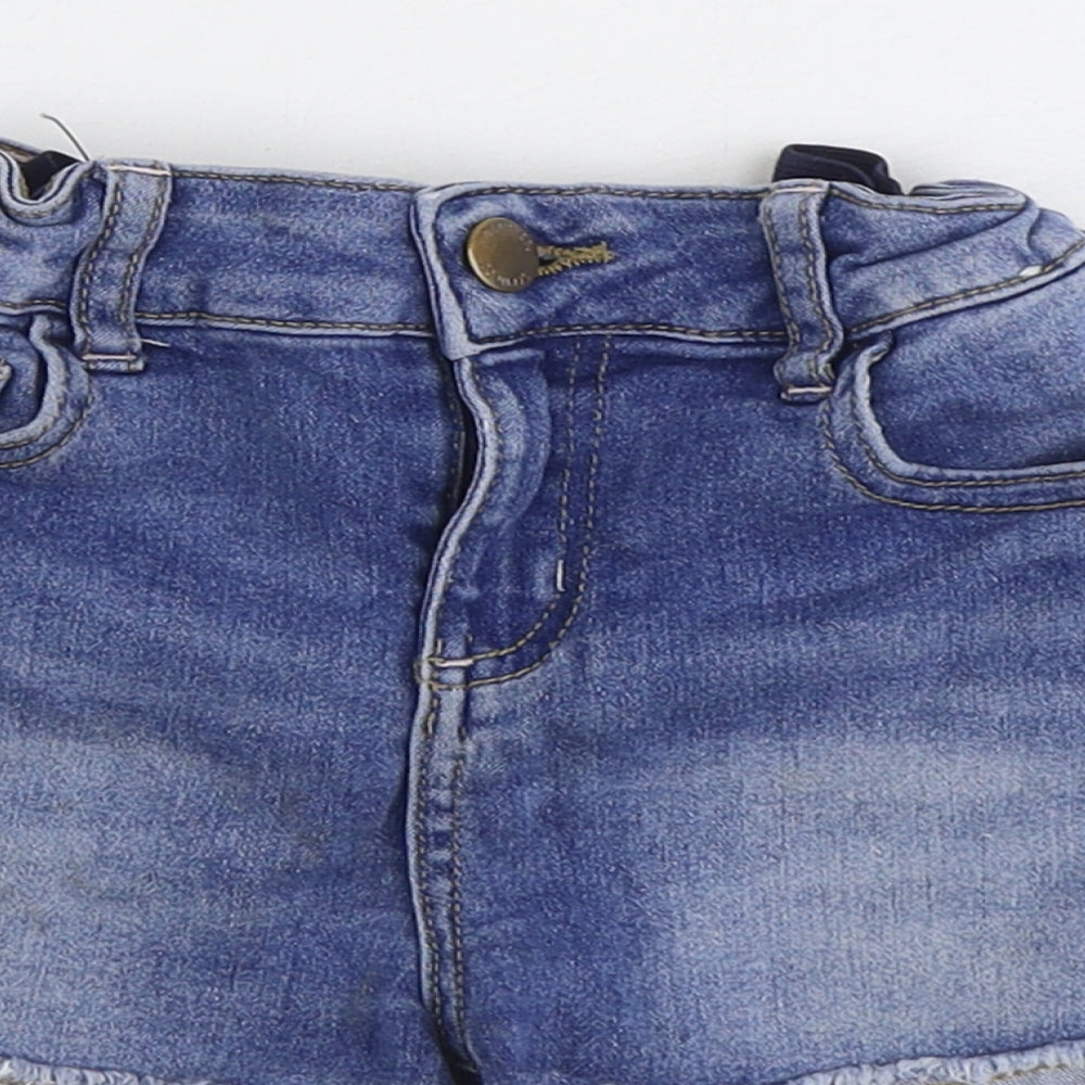 Denim & Co. Girls Blue 100% Cotton Boyfriend Shorts Size 8-9 Years Regular Zip