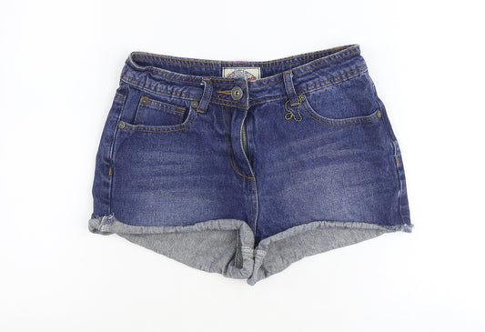 Preworn Girls Blue 100% Cotton Hot Pants Shorts Size 10 Years Regular Zip