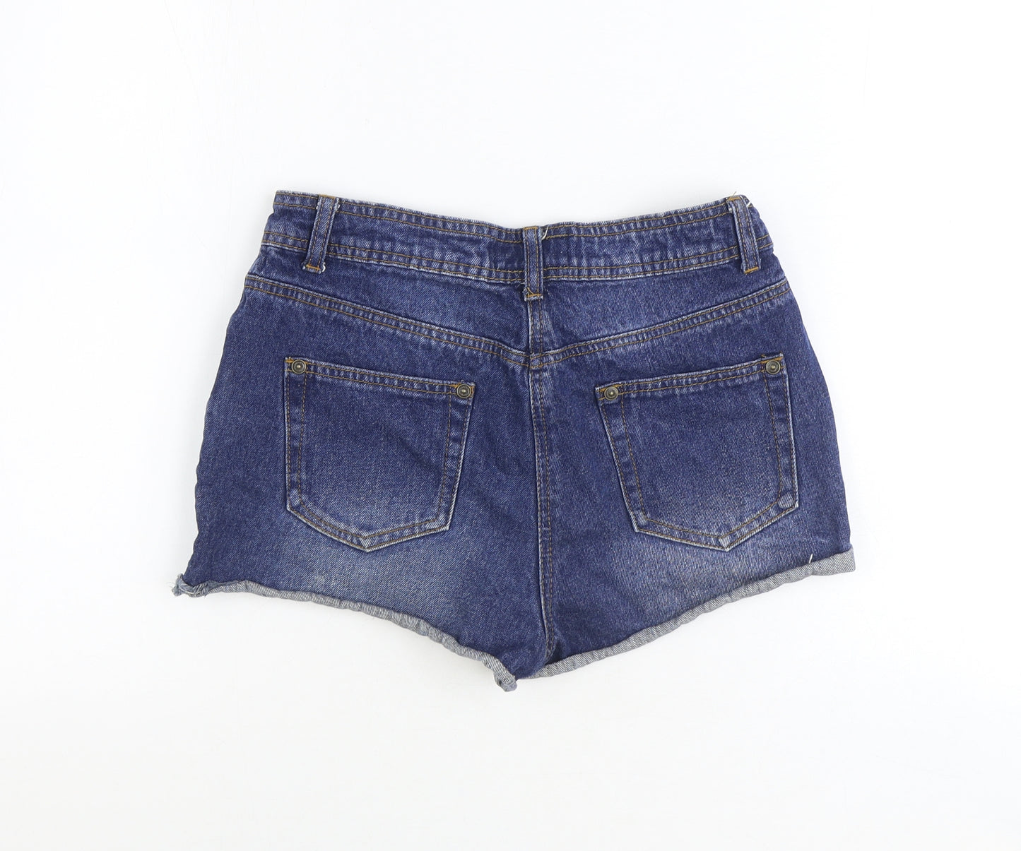 Preworn Girls Blue 100% Cotton Hot Pants Shorts Size 10 Years Regular Zip