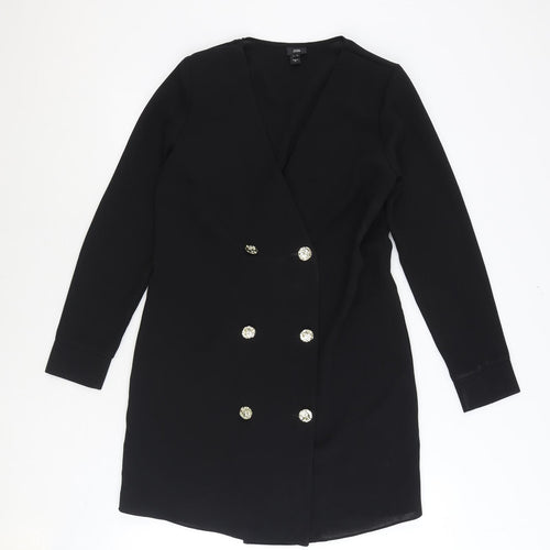 River Island Womens Black Polyester Jacket Dress Size 10 V-Neck Button