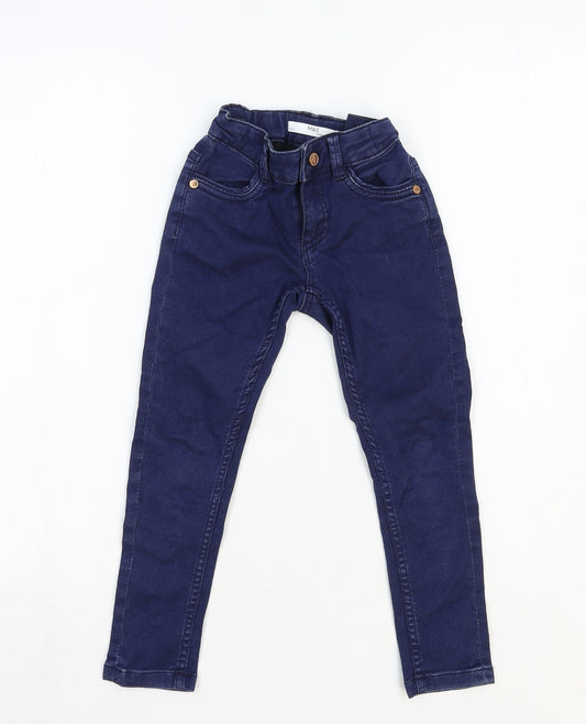 Marks and Spencer Girls Blue Cotton Skinny Jeans Size 4-5 Years Regular Zip